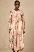 Michelle Floral Print Midi Dress with Pleated Detailing