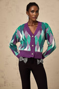 Michelle Top Purple Argyle Knit Rhinestone Cropped