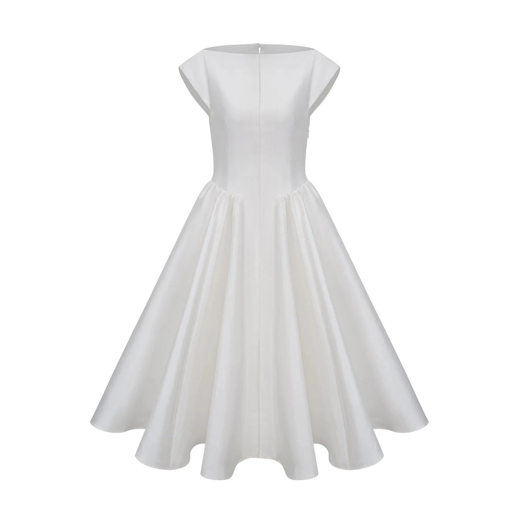 Mikayla Midi Dress White Open - Back Cap - Sleeve & Pleated Charm