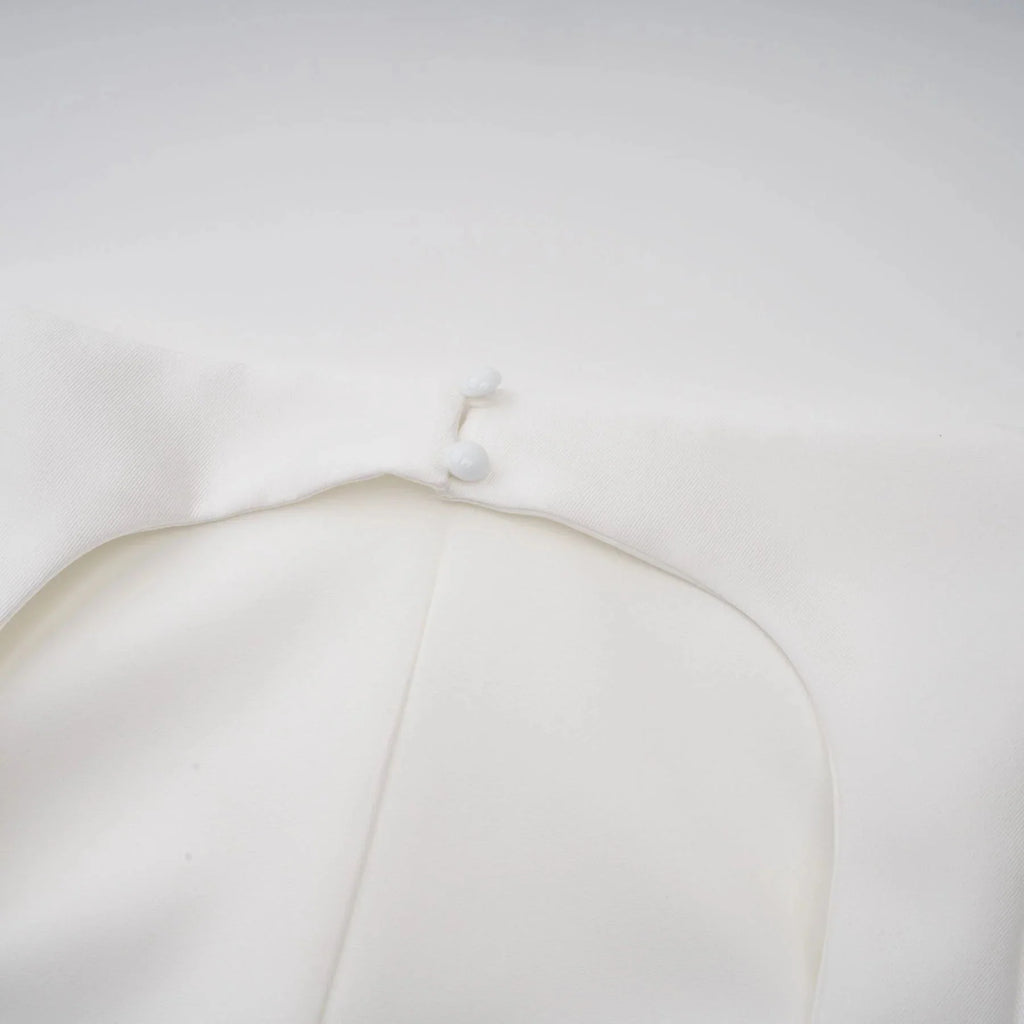 Mikayla Midi Dress White Open - Back Cap - Sleeve & Pleated Charm