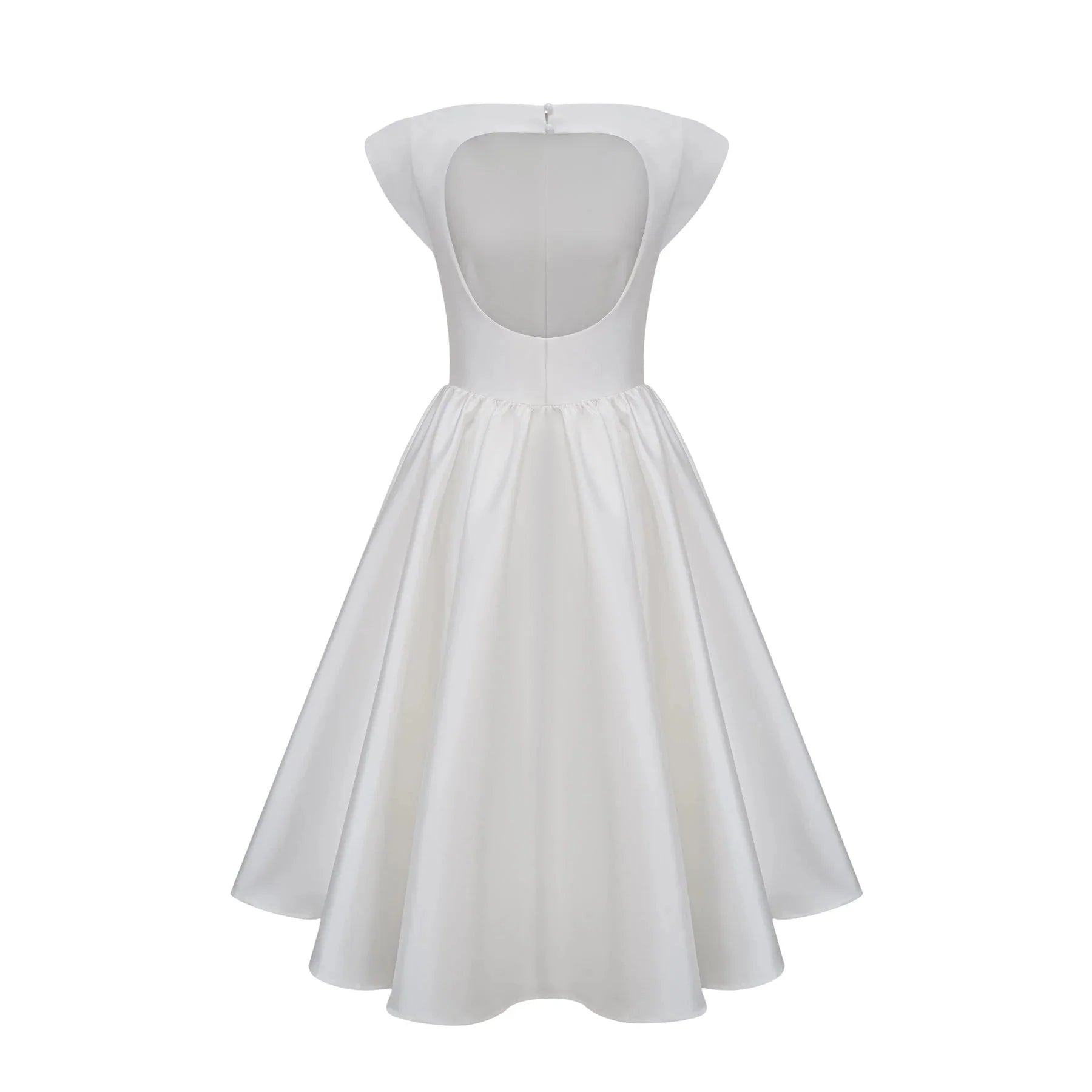 Mikayla Midi Dress White Open - Back Cap - Sleeve & Pleated Charm