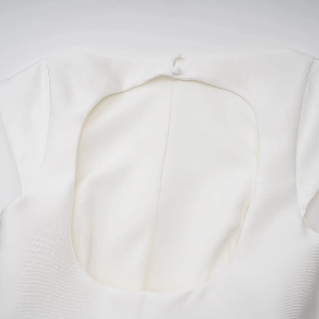Mikayla Midi Dress White Open - Back Cap - Sleeve & Pleated Charm