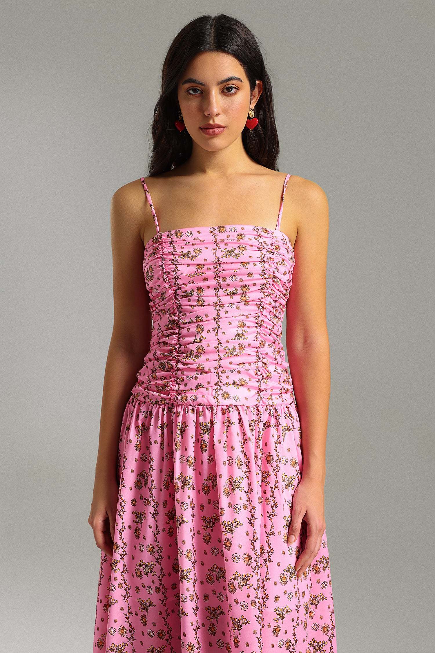 Milena Pink Floral Ruched Bodice Maxi Dress