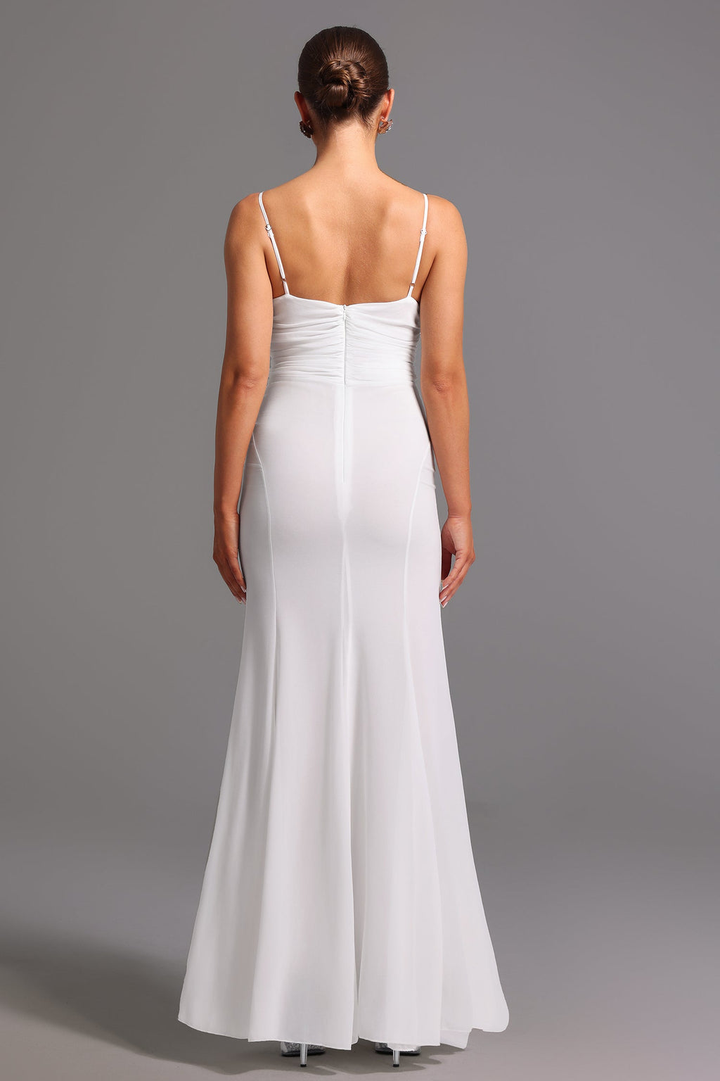 Milena White Maxi Dress with Floral Detailing and V-Neckline
