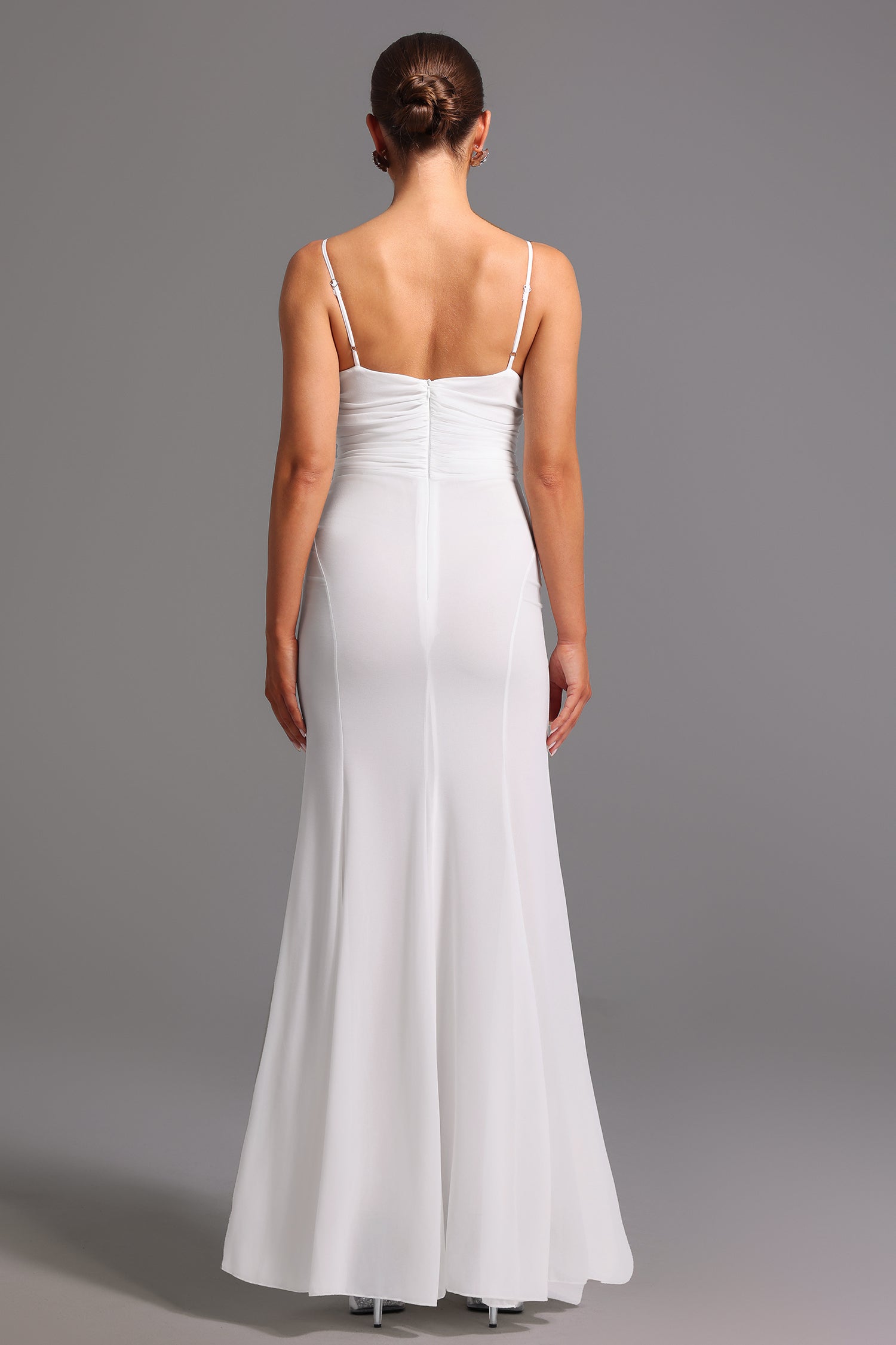 Milena White Maxi Dress with Floral Detailing and V-Neckline