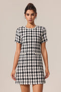 Miracle Black Check Pattern Round Neck Mini Dress