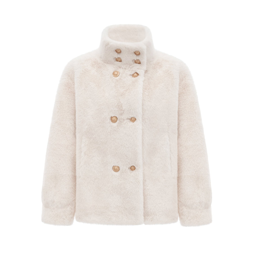 Miracle Jacket Miracle Faux Fur Double Breasted White & Stand