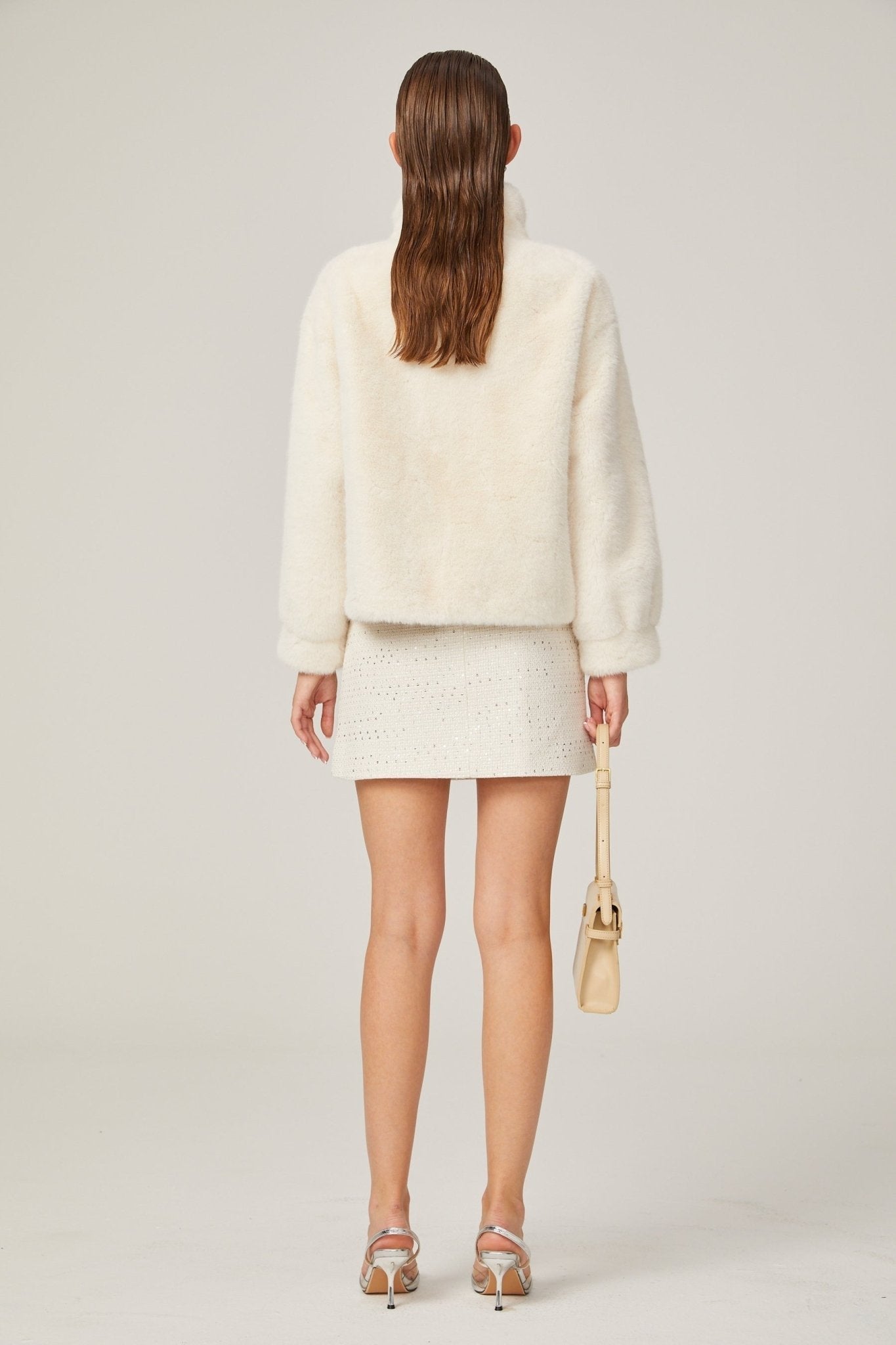 Miracle Jacket Miracle Faux Fur Double Breasted White & Stand