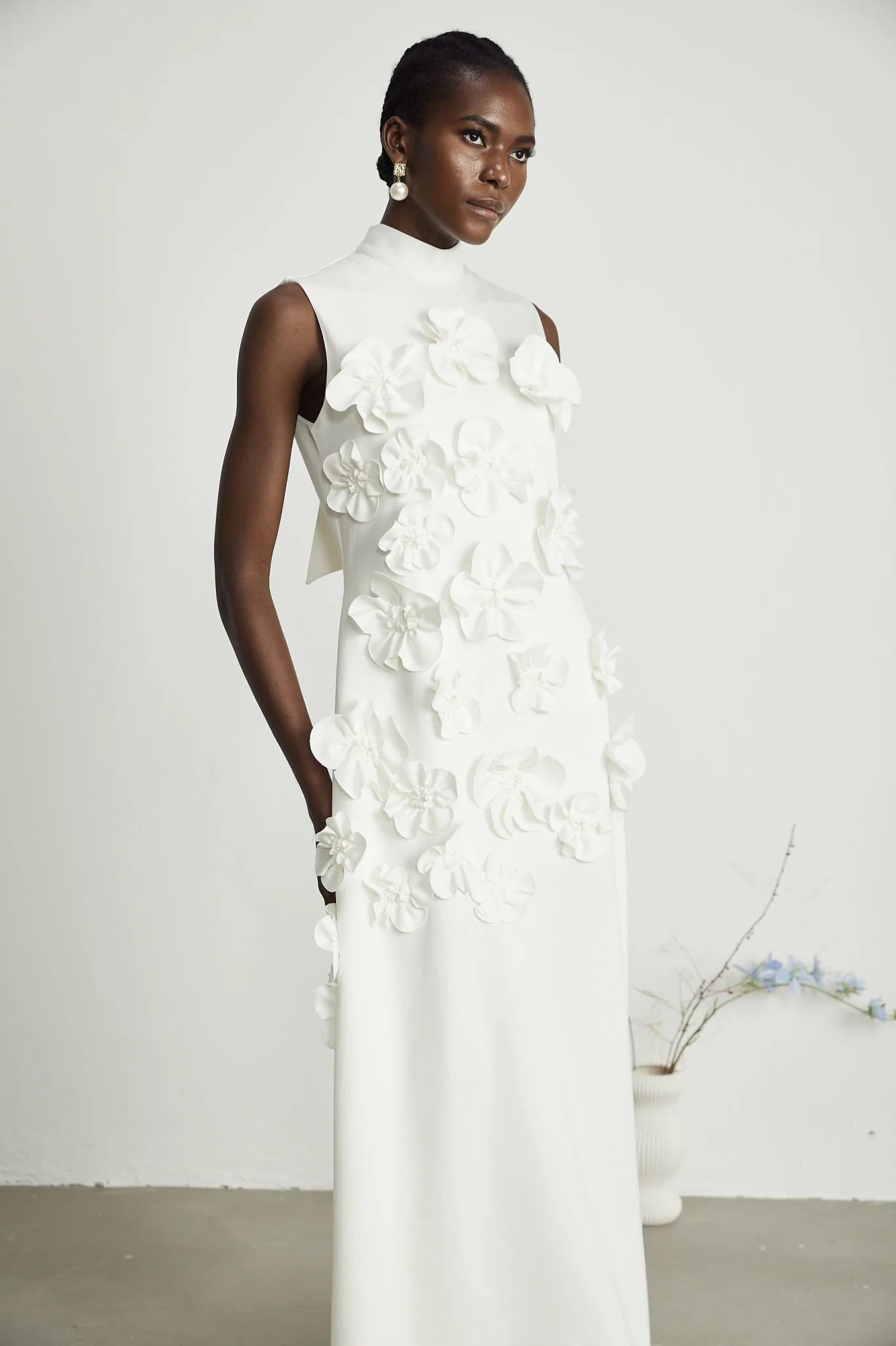 Miracle Maxi Dress - White - Bow - Tie Feature with Faux - Flower Embellishments