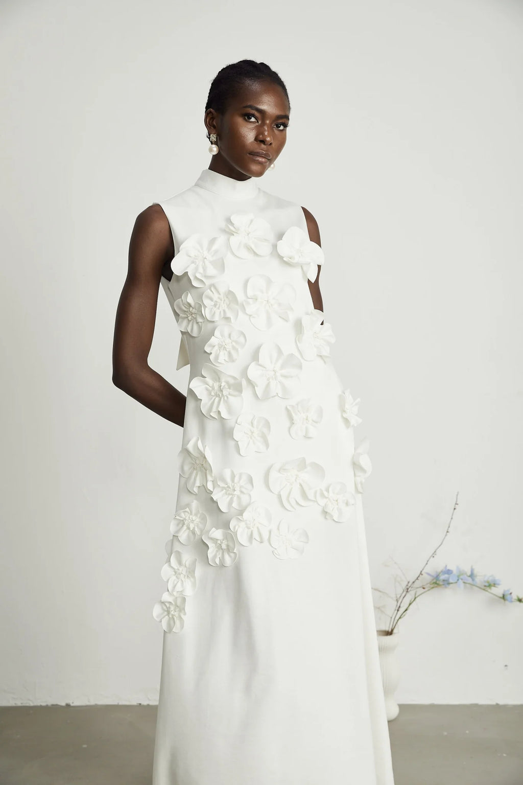 Miracle Maxi Dress - White - Bow - Tie Feature with Faux - Flower Embellishments