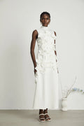 Miracle Maxi Dress - White - Bow - Tie Feature with Faux - Flower Embellishments