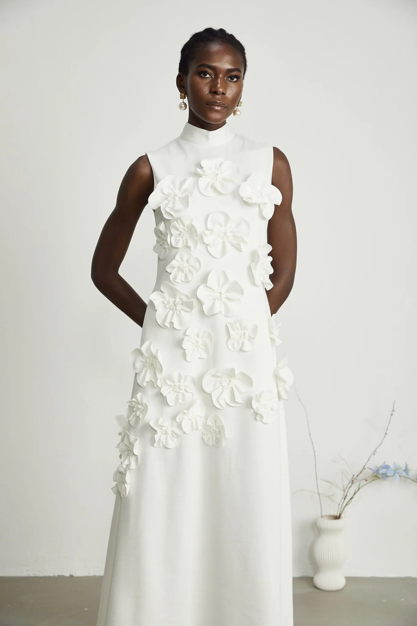 Miracle Maxi Dress - White - Bow - Tie Feature with Faux - Flower Embellishments