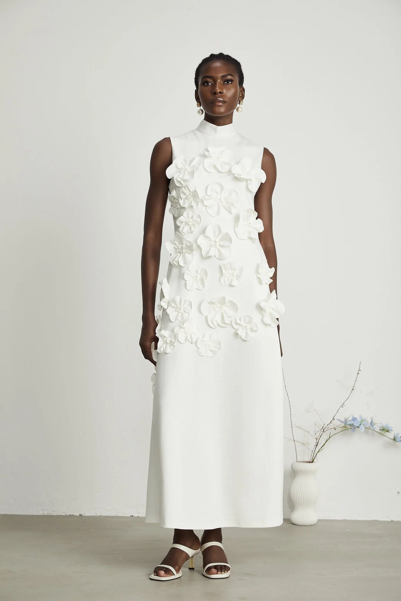 Miracle Maxi Dress - White - Bow - Tie Feature with Faux - Flower Embellishments