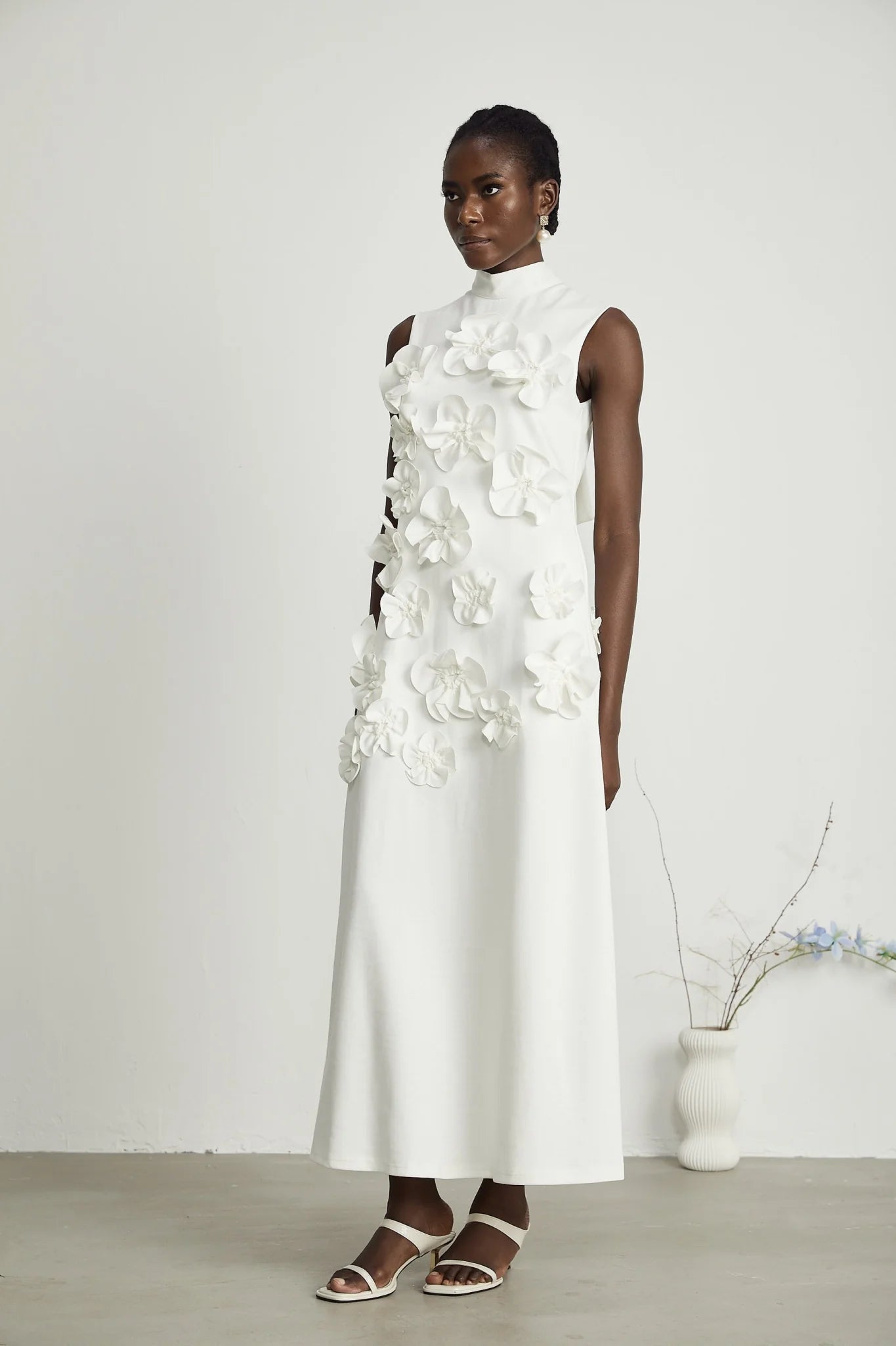 Miracle Maxi Dress - White - Bow - Tie Feature with Faux - Flower Embellishments