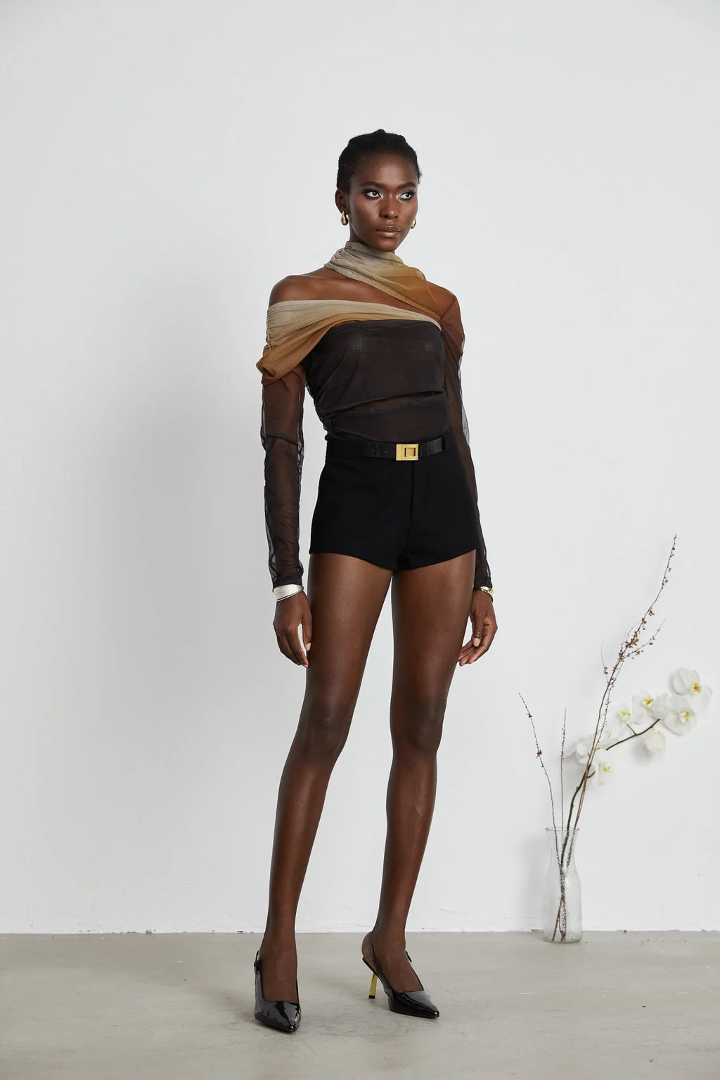 Miranda Black Belted Shorts with Gold - Tone Hardware