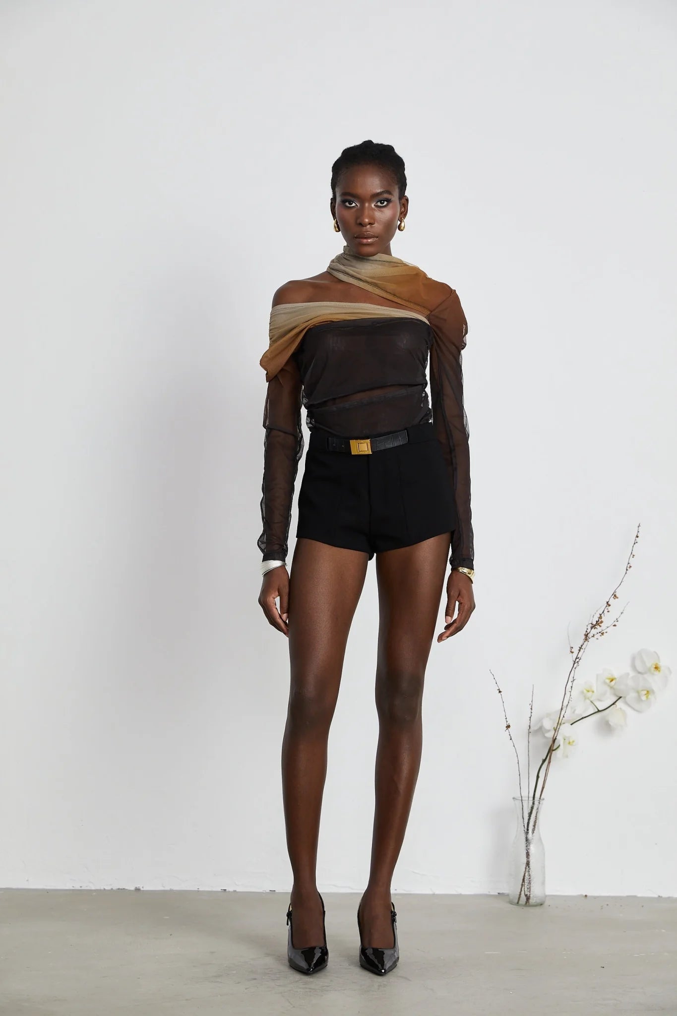 Miranda Black Belted Shorts with Gold - Tone Hardware