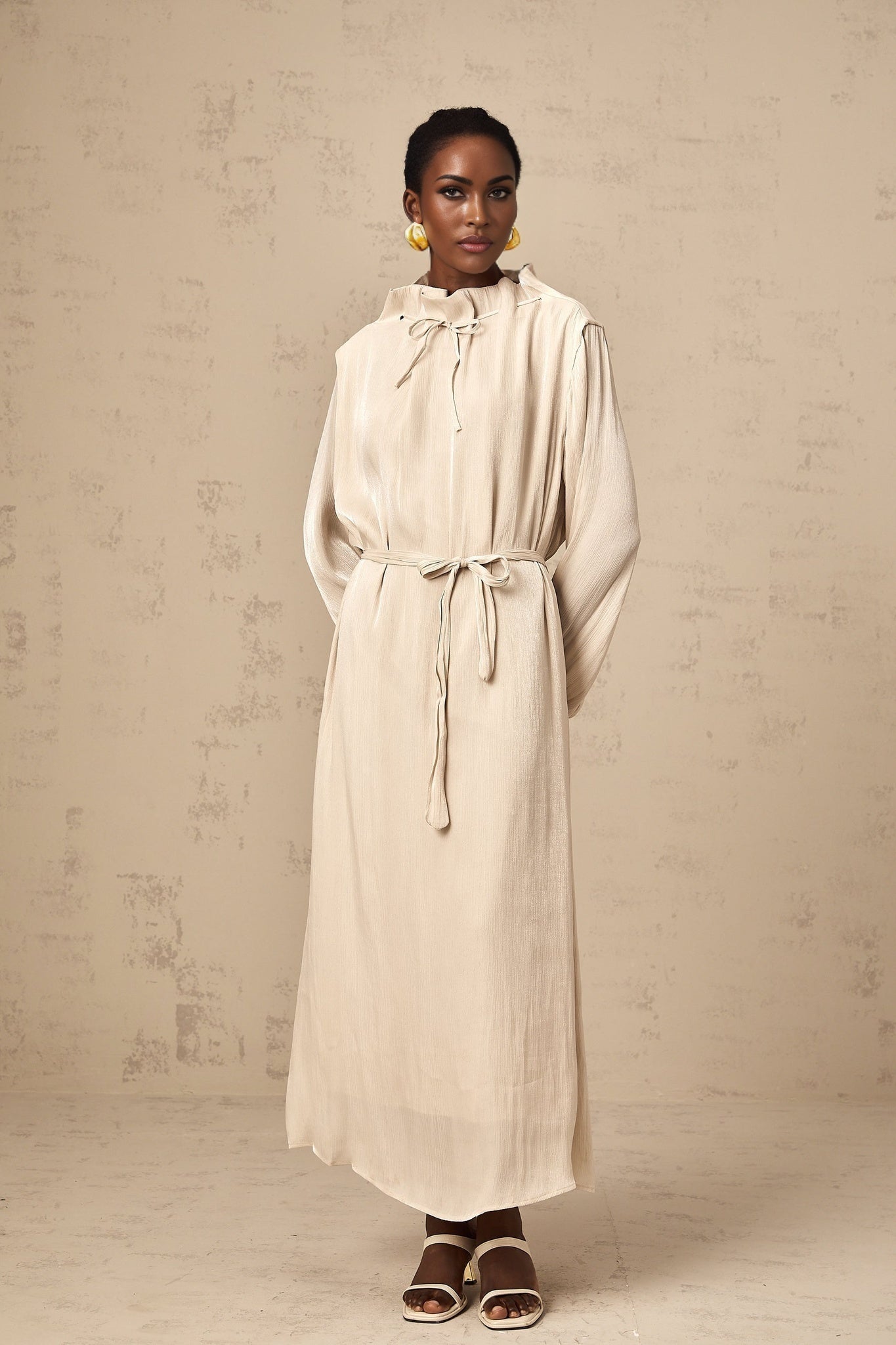 Mirella Midi Dress with Mock Neck and Ruffled Detailing