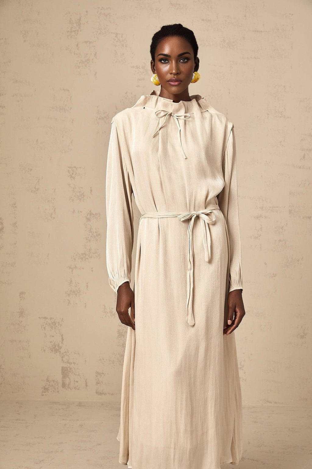 Mirella Midi Dress with Mock Neck and Ruffled Detailing