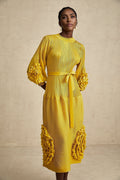 Mirella Midi Dress Yellow 3D Petal Ruffled Design