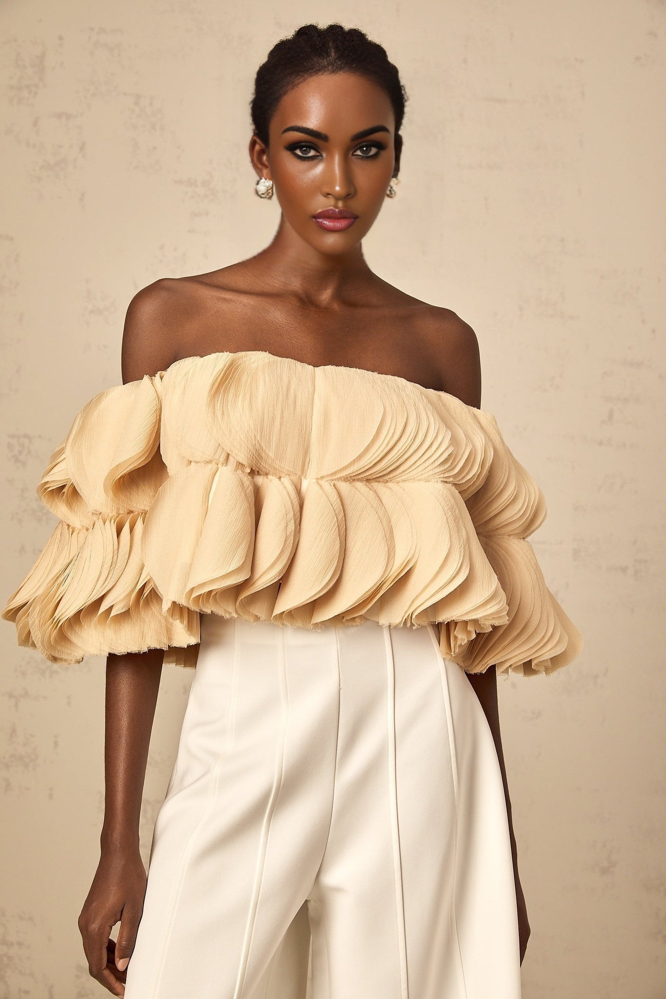 Morgan Cropped Top Off The Shoulder Shirred Panel