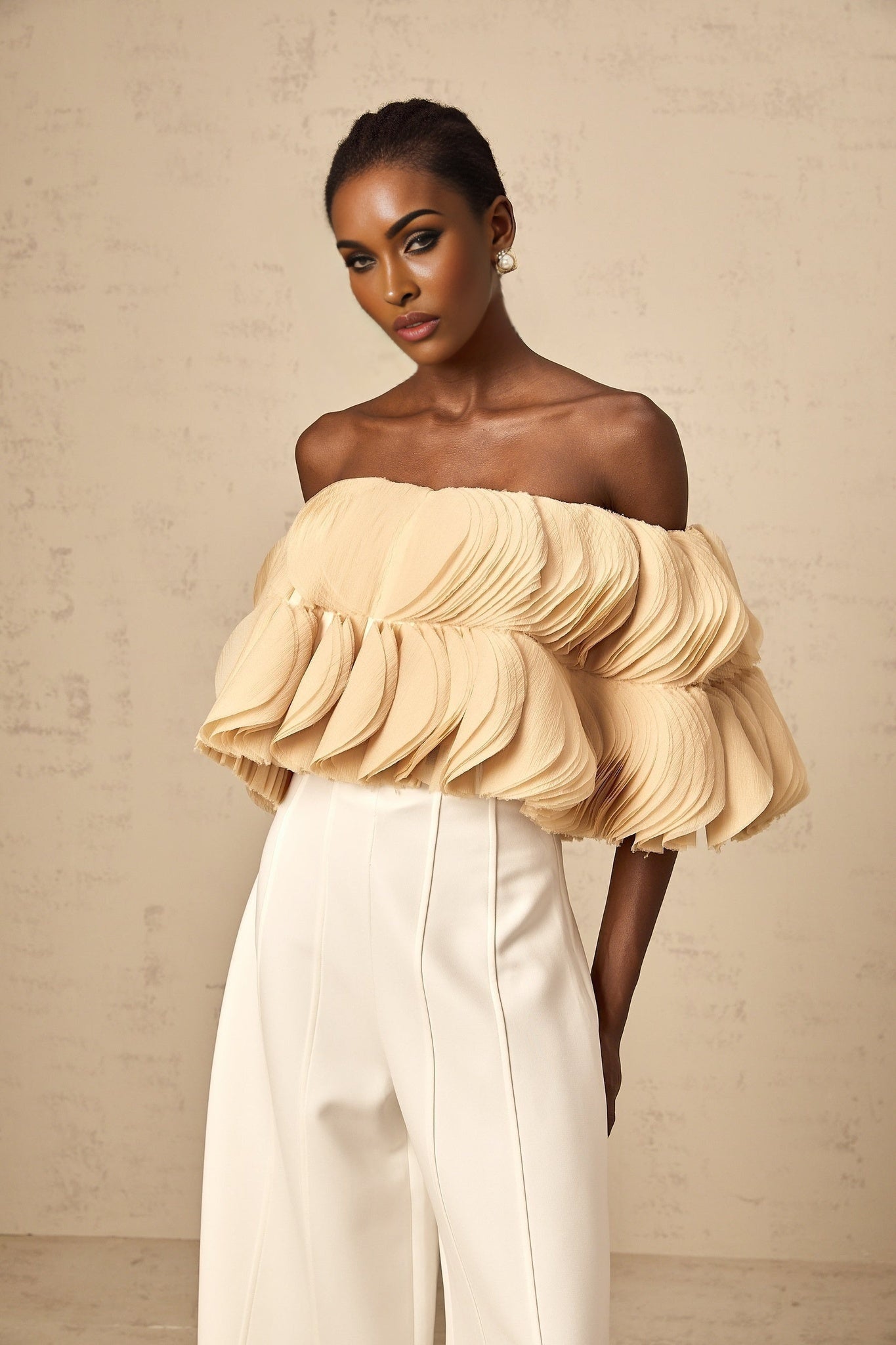 Morgan Cropped Top Off The Shoulder Shirred Panel