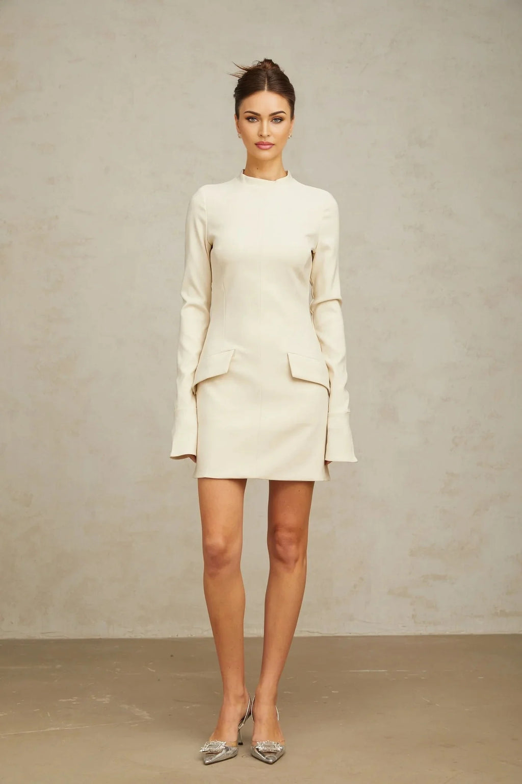 Morgan Mini Dress White Flared Cuffs Zip Fastening Thigh Length