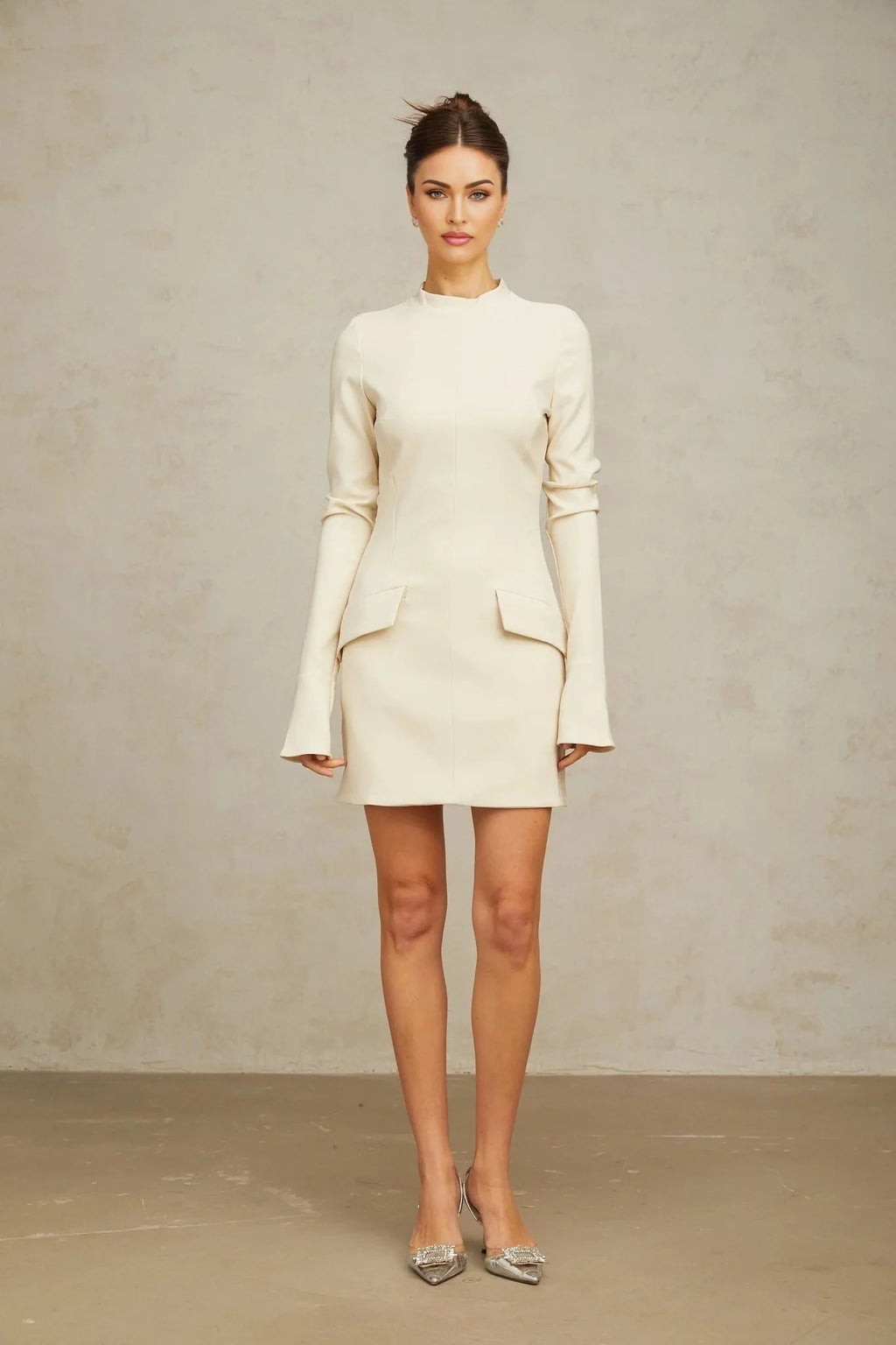 Morgan Mini Dress White Flared Cuffs Zip Fastening Thigh Length