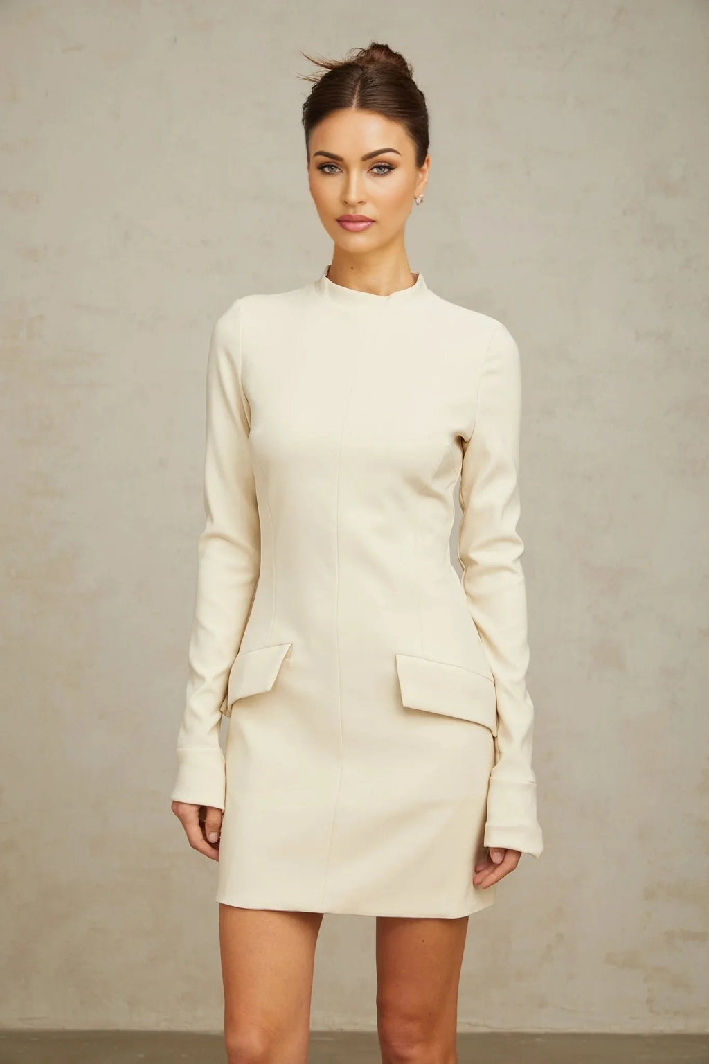 Morgan Mini Dress White Flared Cuffs Zip Fastening Thigh Length