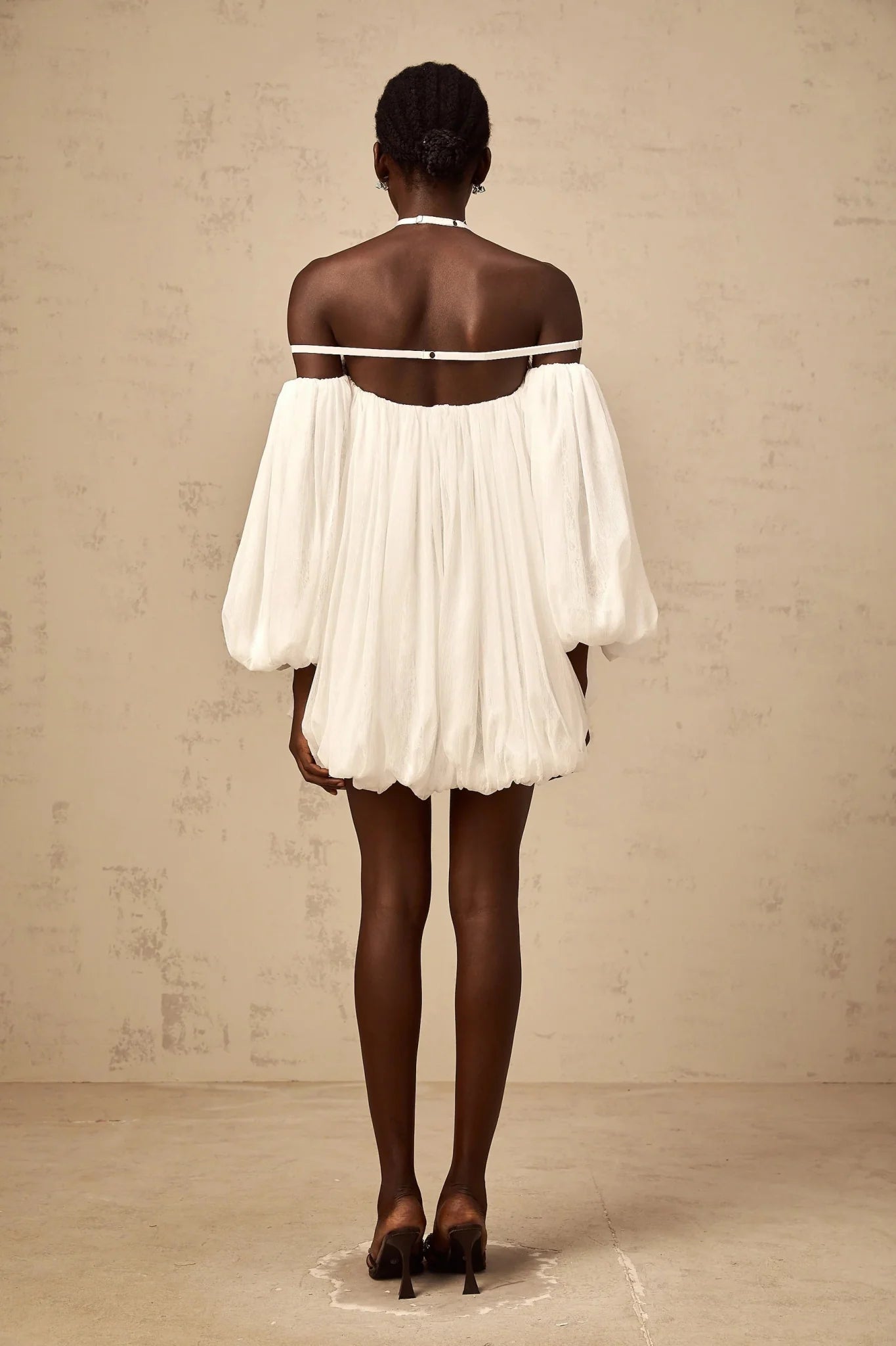 Morgan Mini Dress White Pleated Tulle Floral Applique