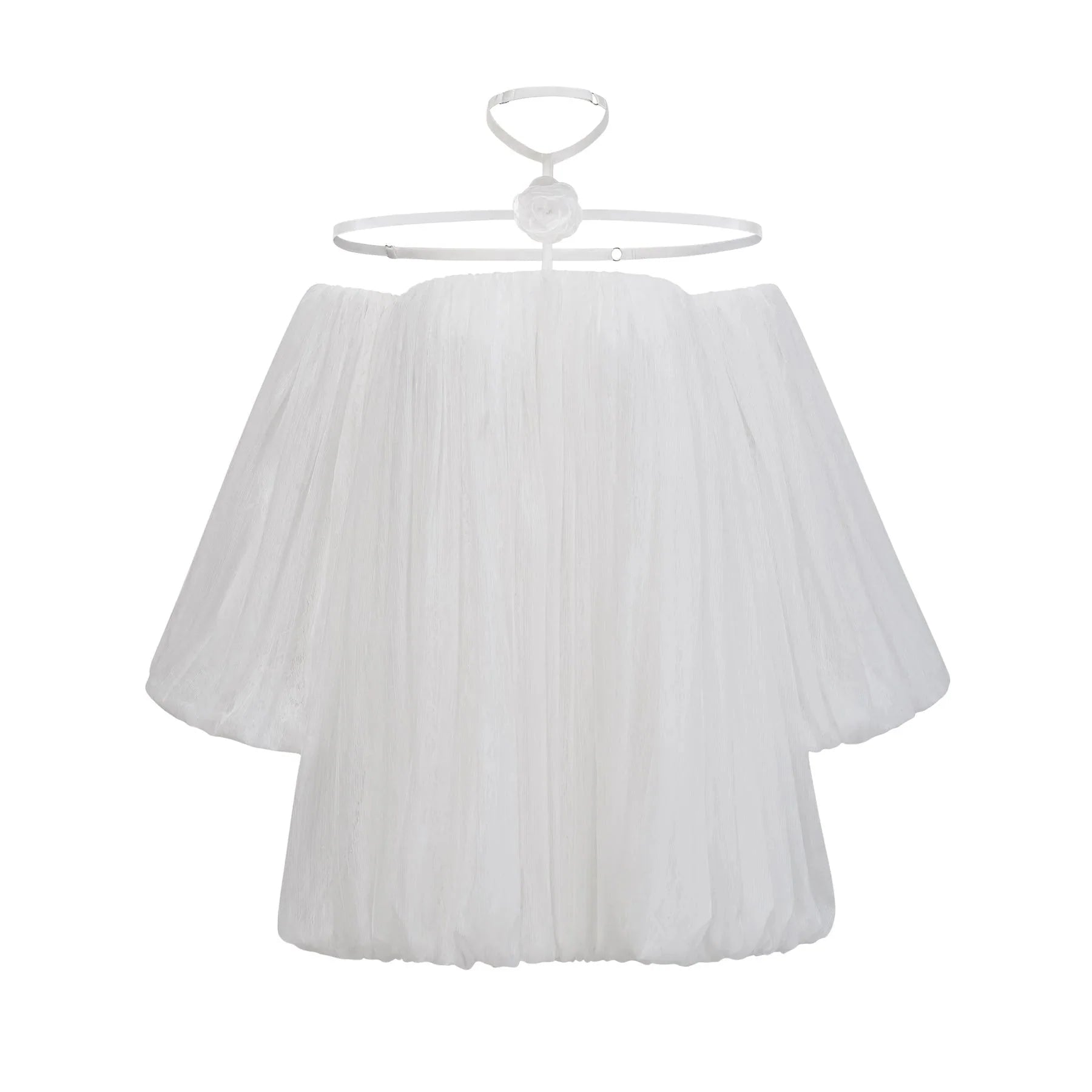Morgan Mini Dress White Pleated Tulle Floral Applique