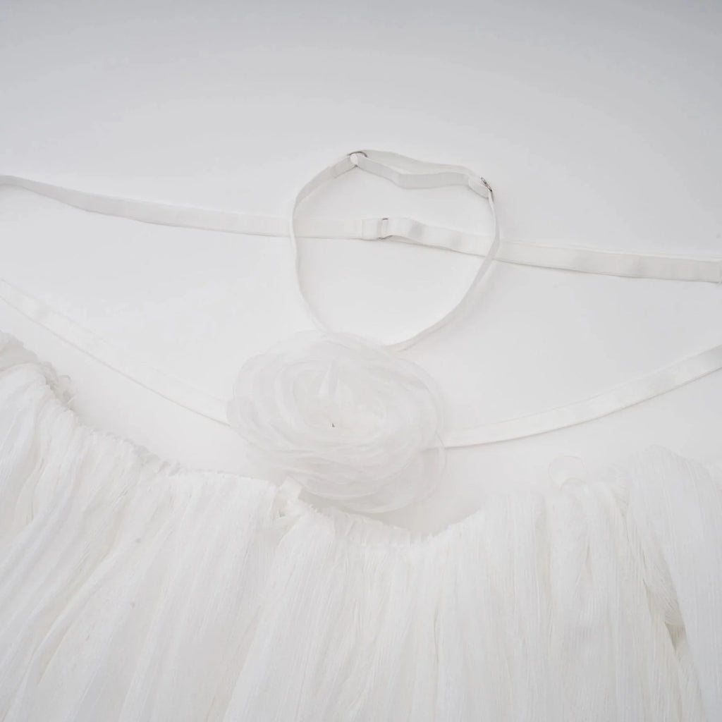 Morgan Mini Dress White Pleated Tulle Floral Applique