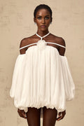 Morgan Mini Dress White Pleated Tulle Floral Applique