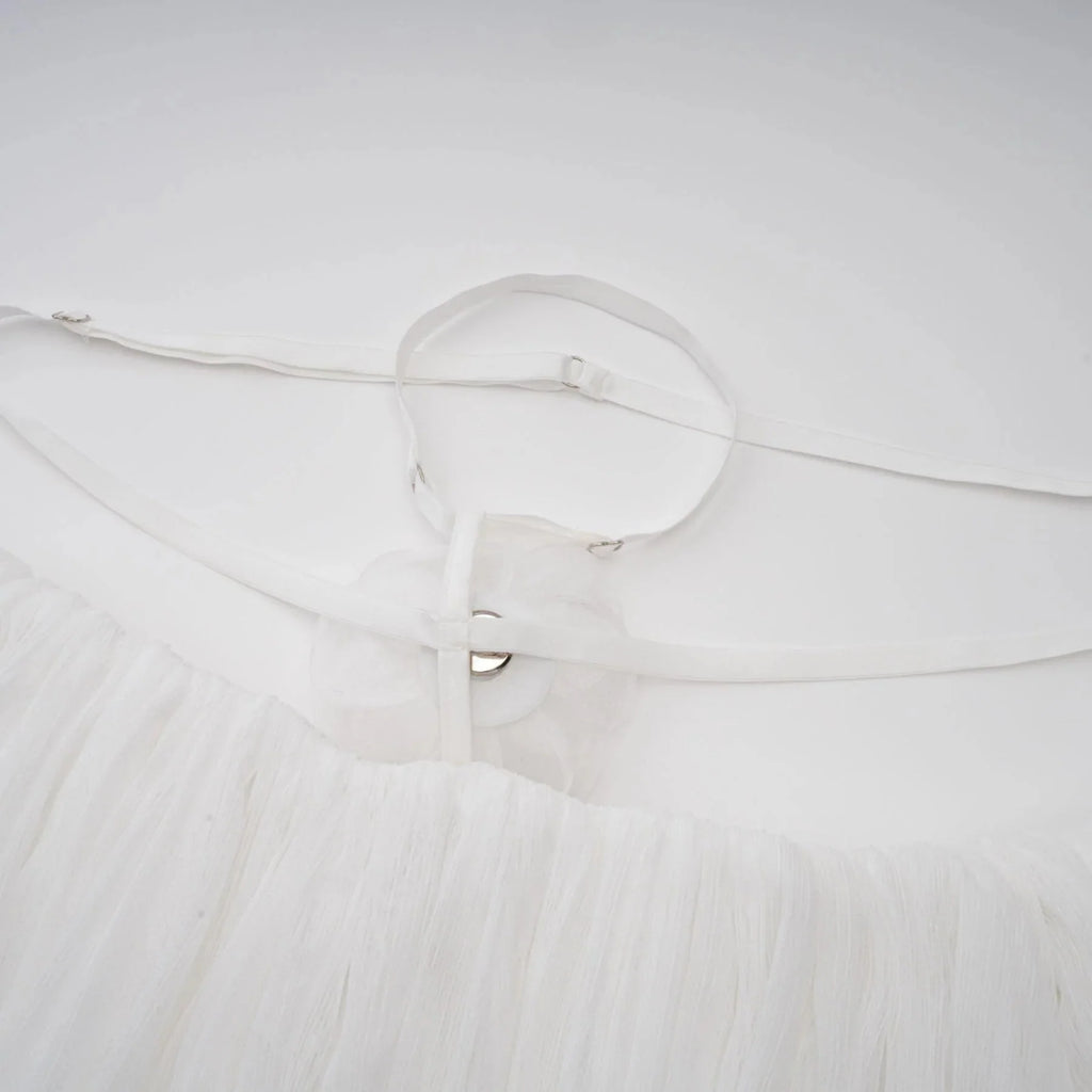 Morgan Mini Dress White Pleated Tulle Floral Applique