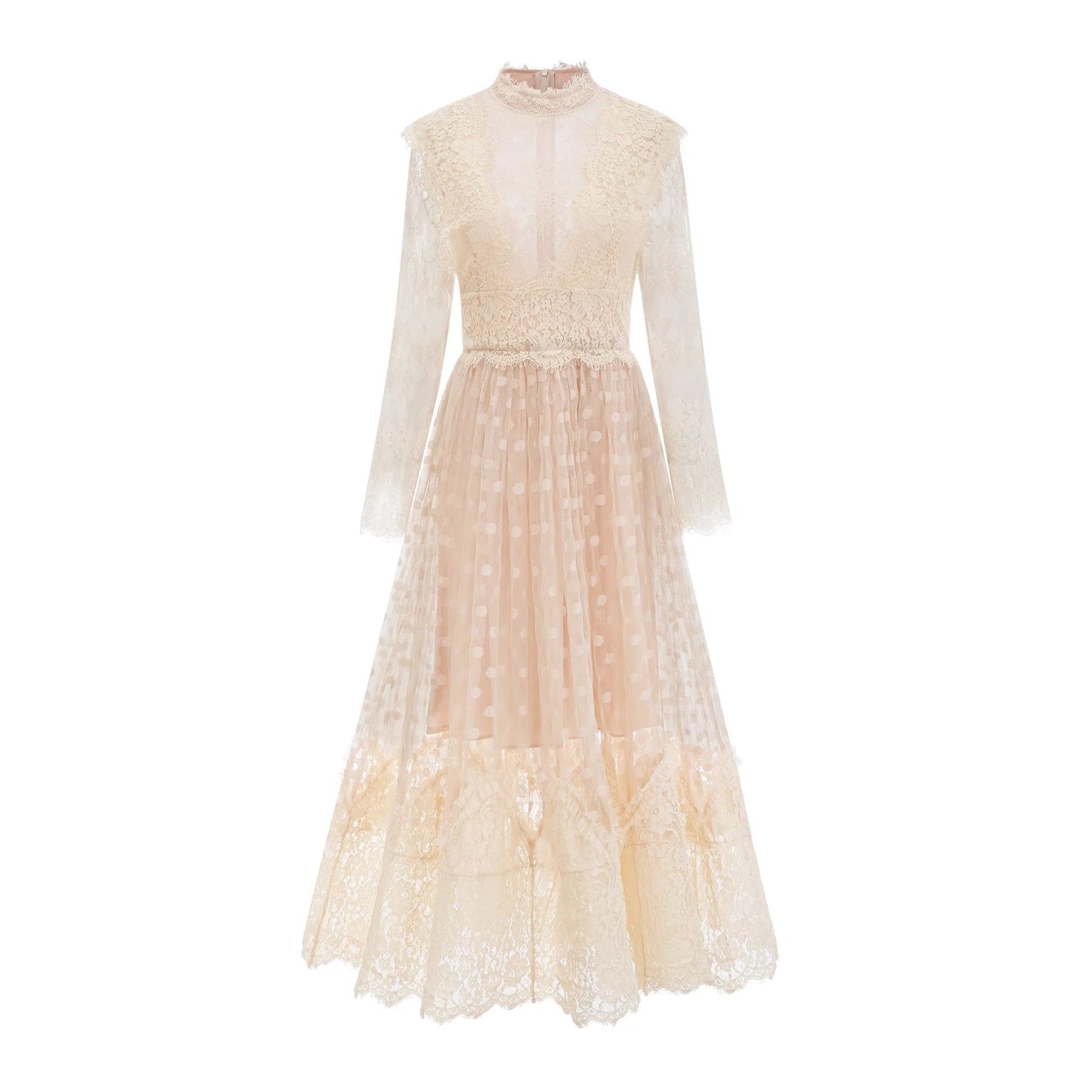 Morgan Polka - Dot Lace - Trim Midi Dress