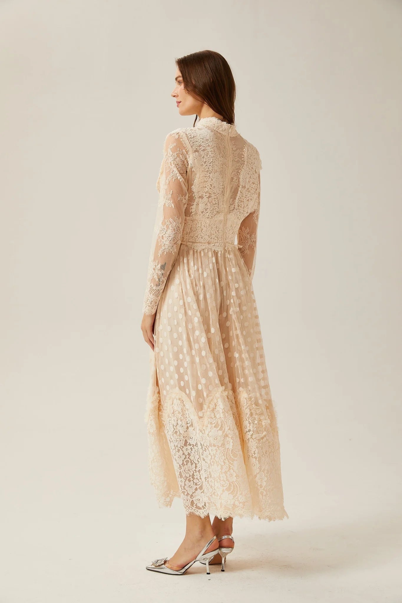 Morgan Polka - Dot Lace - Trim Midi Dress