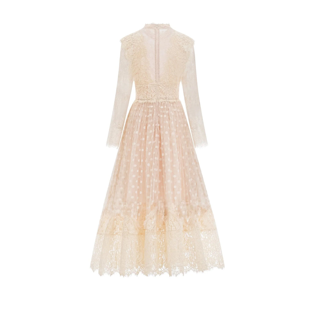 Morgan Polka - Dot Lace - Trim Midi Dress