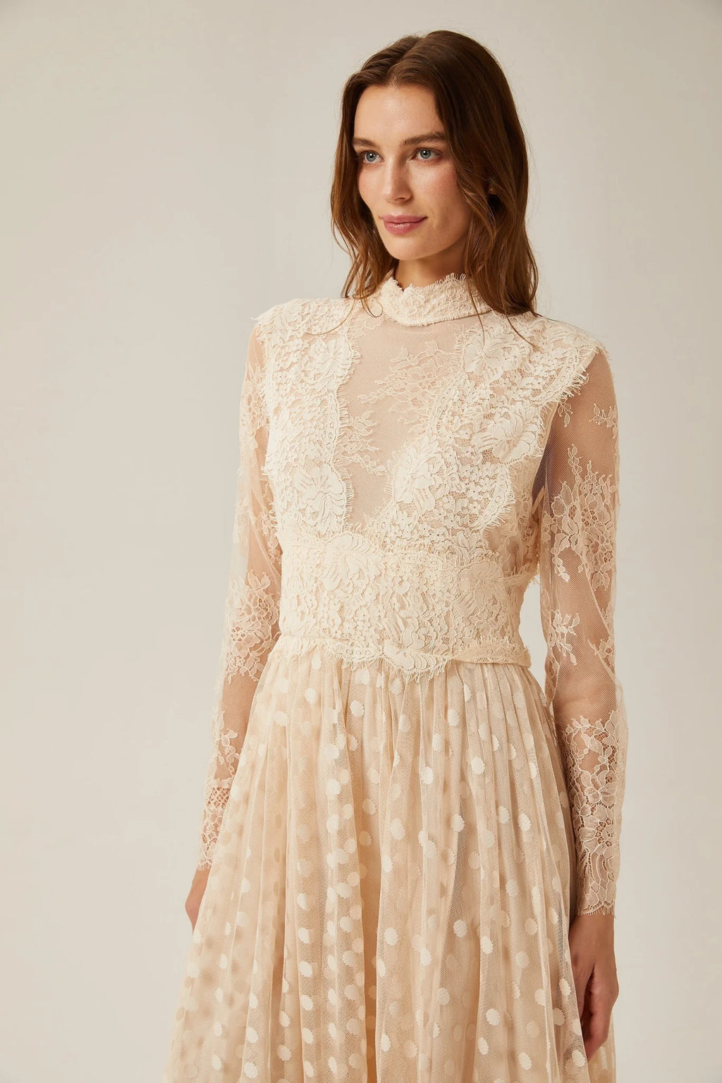 Morgan Polka - Dot Lace - Trim Midi Dress