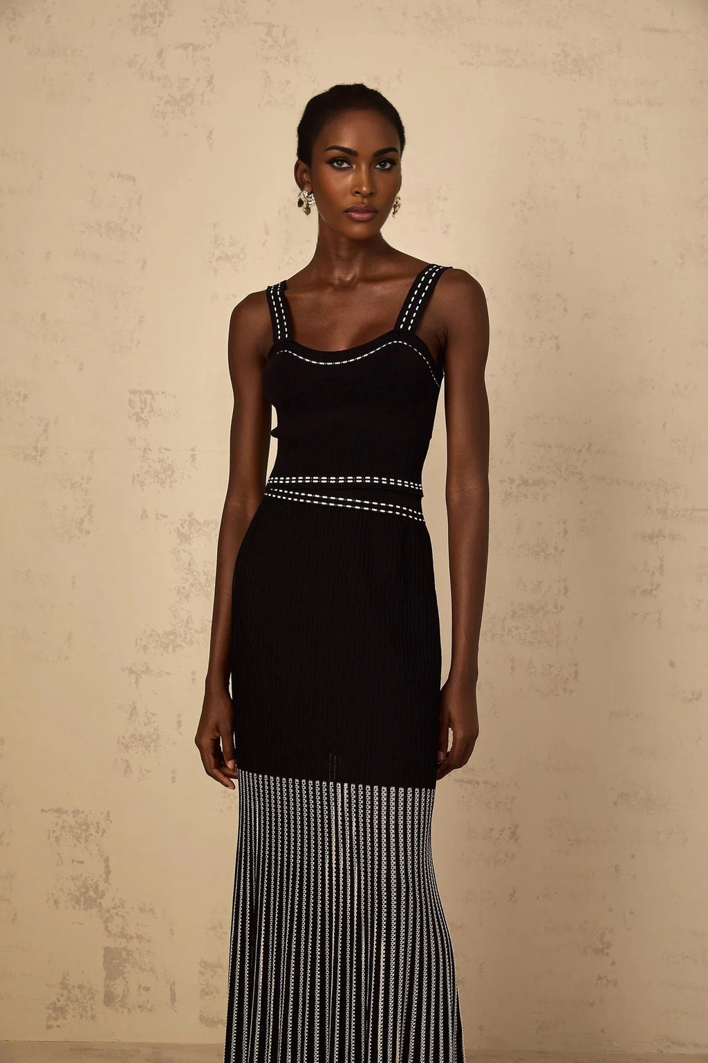Morgan Top & Skirt Set with Striped Detail in Black