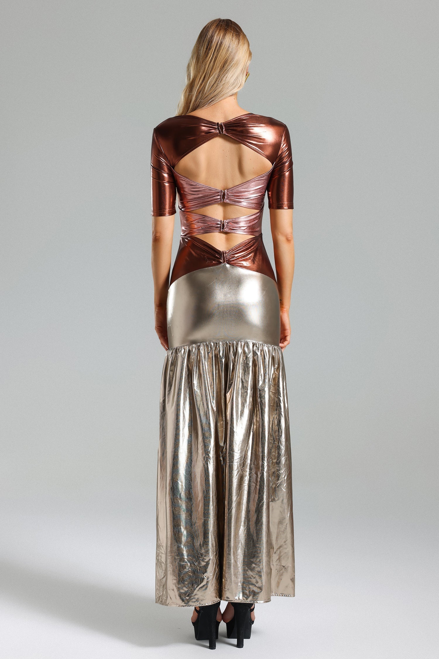 Myla Gold Metallic Cut-Out Maxi Dress