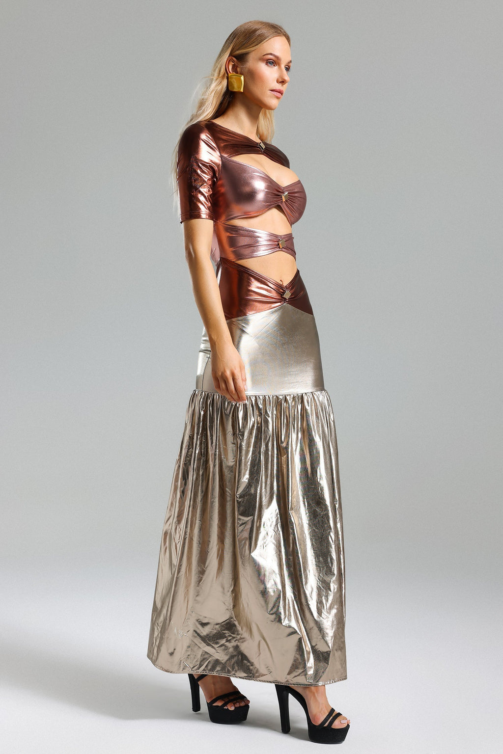 Myla Gold Metallic Cut-Out Maxi Dress