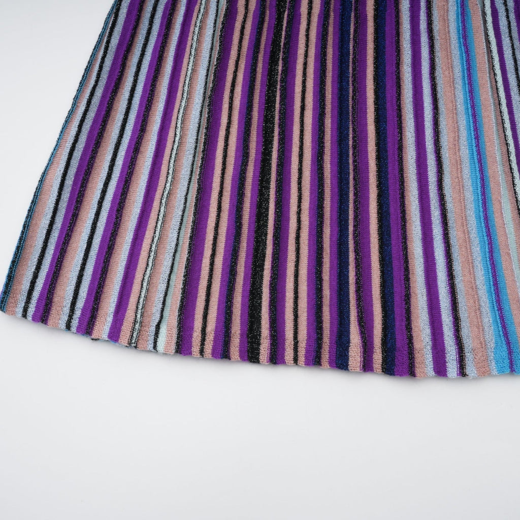 Myla Midi Dress Blue Metallic Pleated VNeck Ribbed Knit