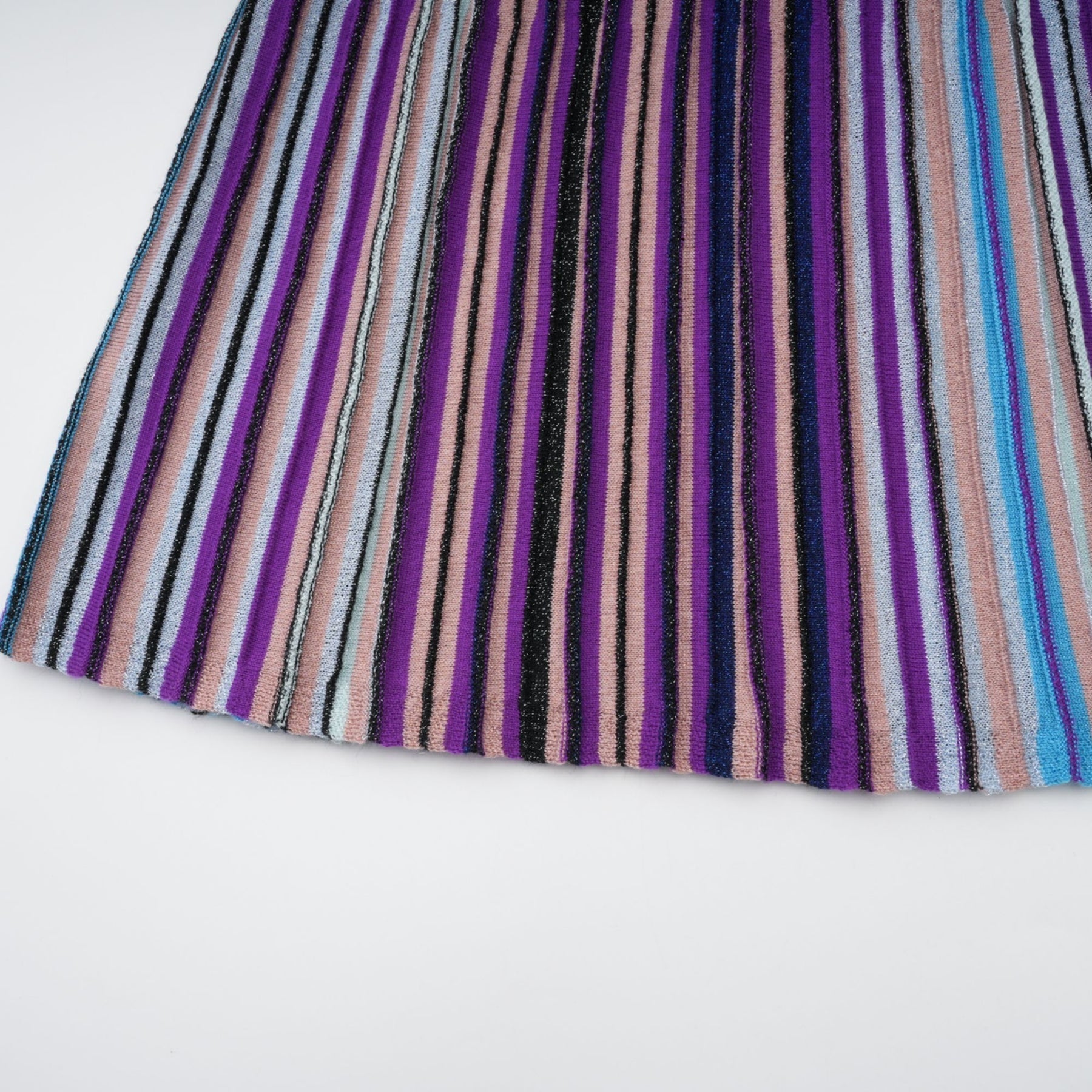 Myla Midi Dress Blue Metallic Pleated VNeck Ribbed Knit