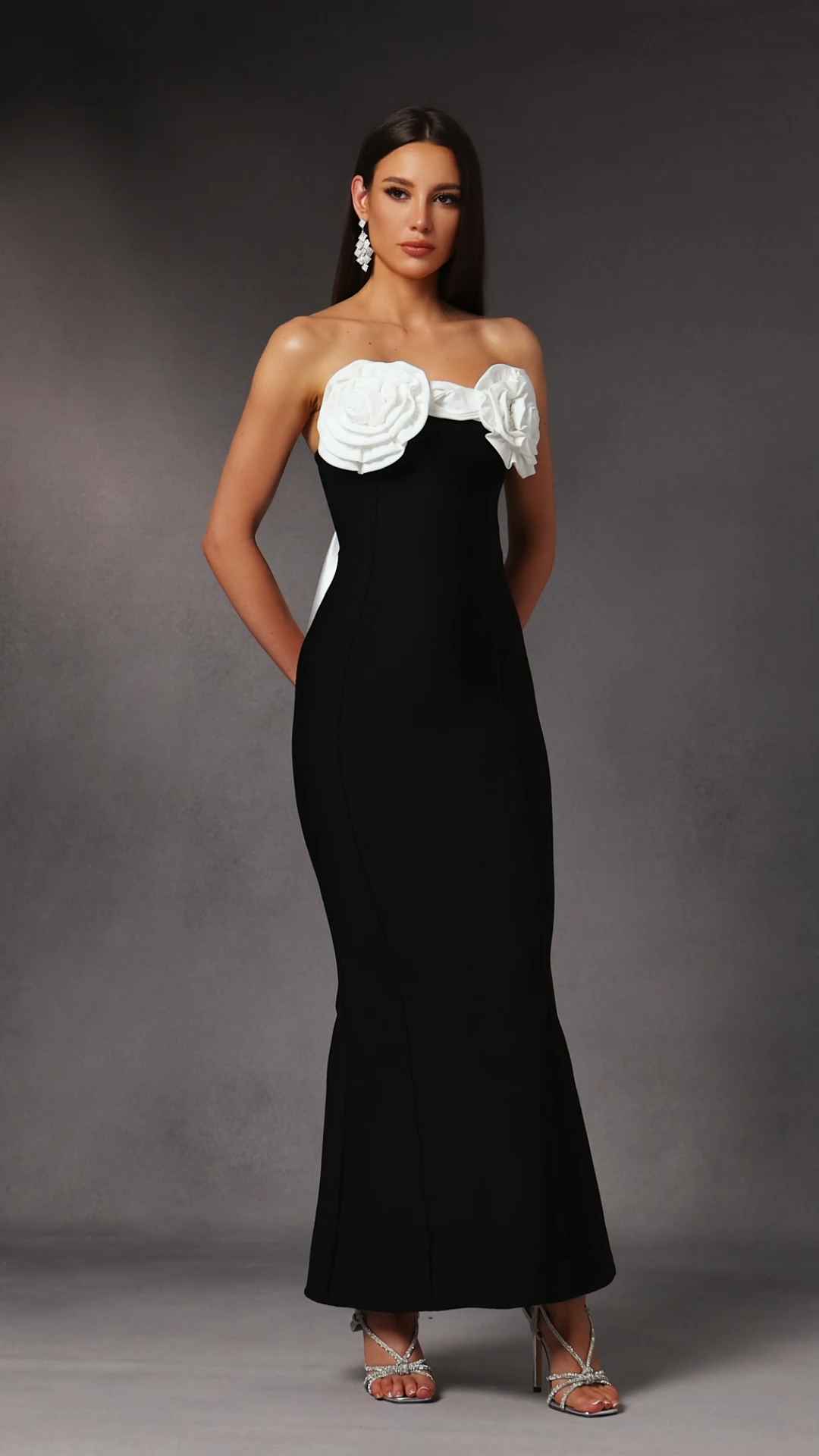 Nadia Black Floral Off-the-Shoulder Maxi Dress for Women