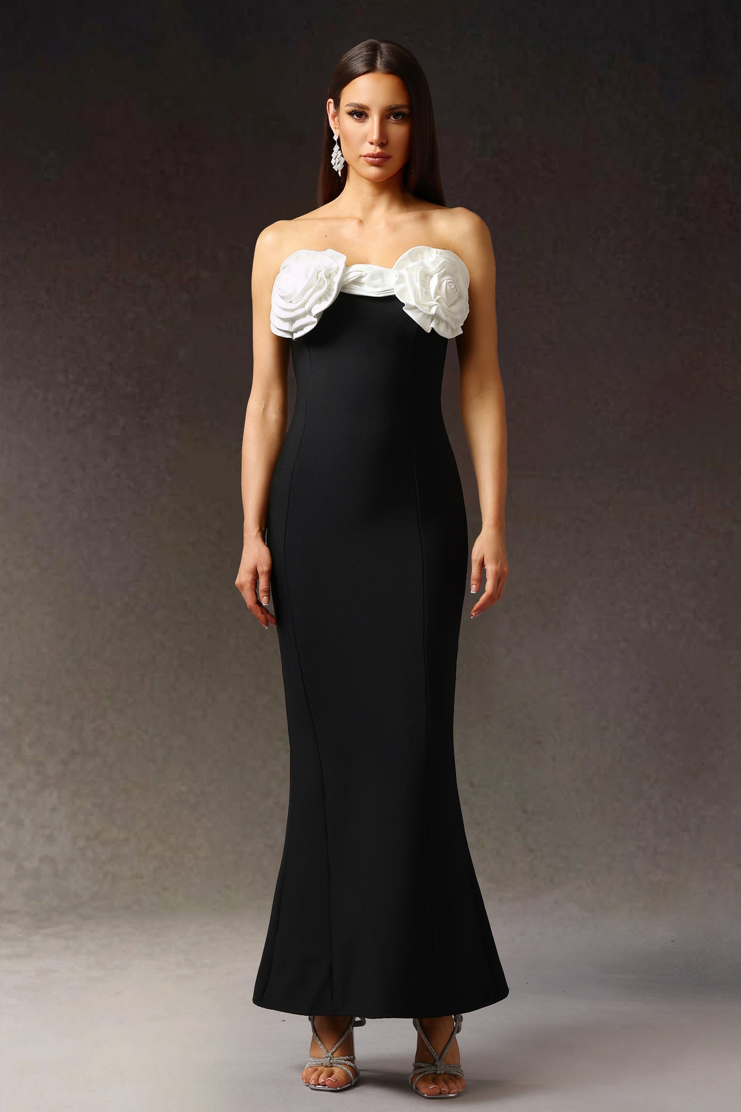 Nadia Black Floral Sleeveless Off-Shoulder Maxi Dress