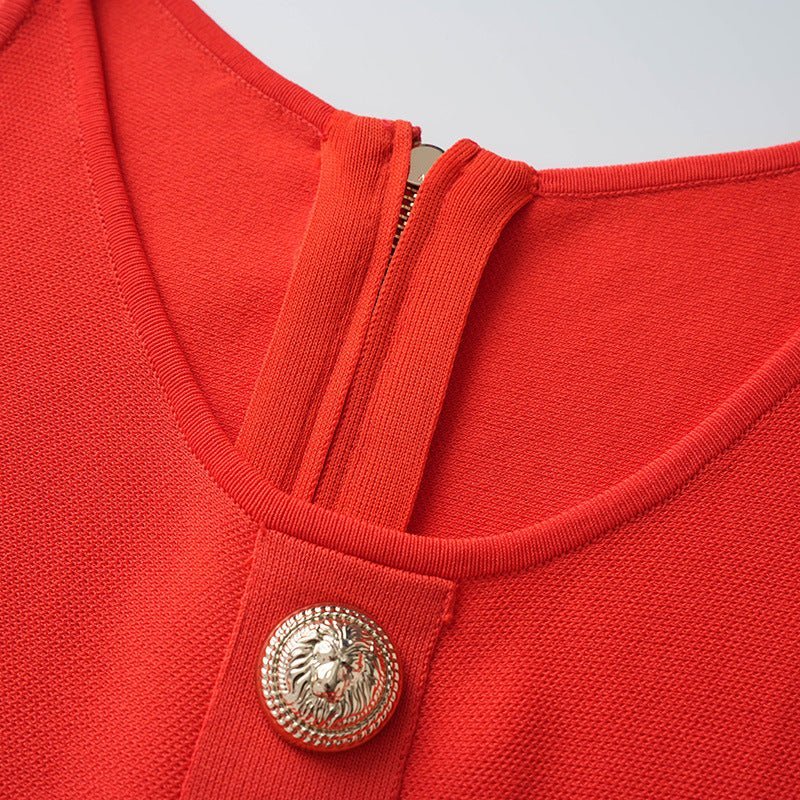 Nadia Dress - Figure - Enhancing Silhouette - Flared A - Line Skirt - Statement Button Details - V - Neckline Feminine Touch