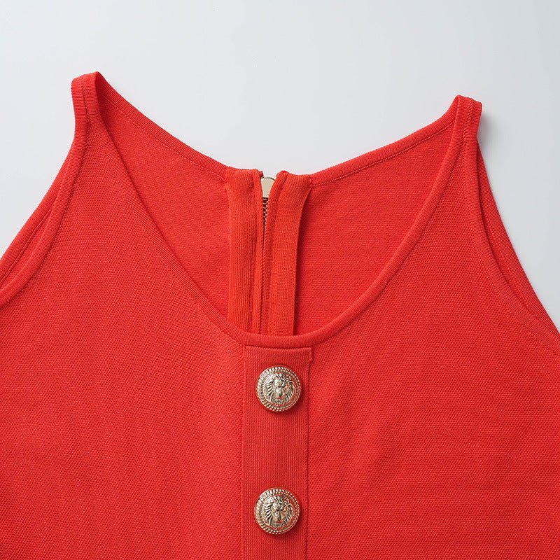 Nadia Dress - Figure - Enhancing Silhouette - Flared A - Line Skirt - Statement Button Details - V - Neckline Feminine Touch