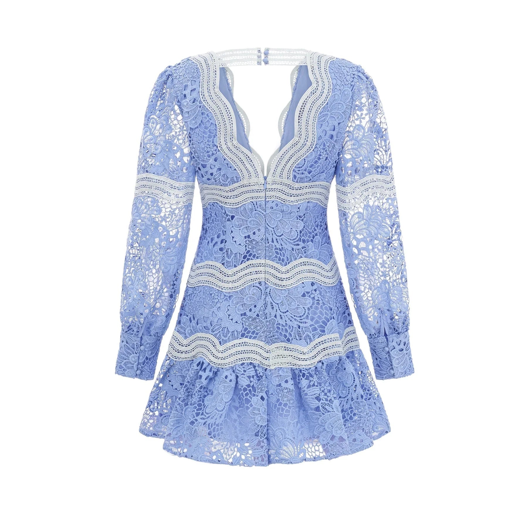 Naomi Floral Midi Dress with VNeck OpenBack & Lace Trim in Striking Blue