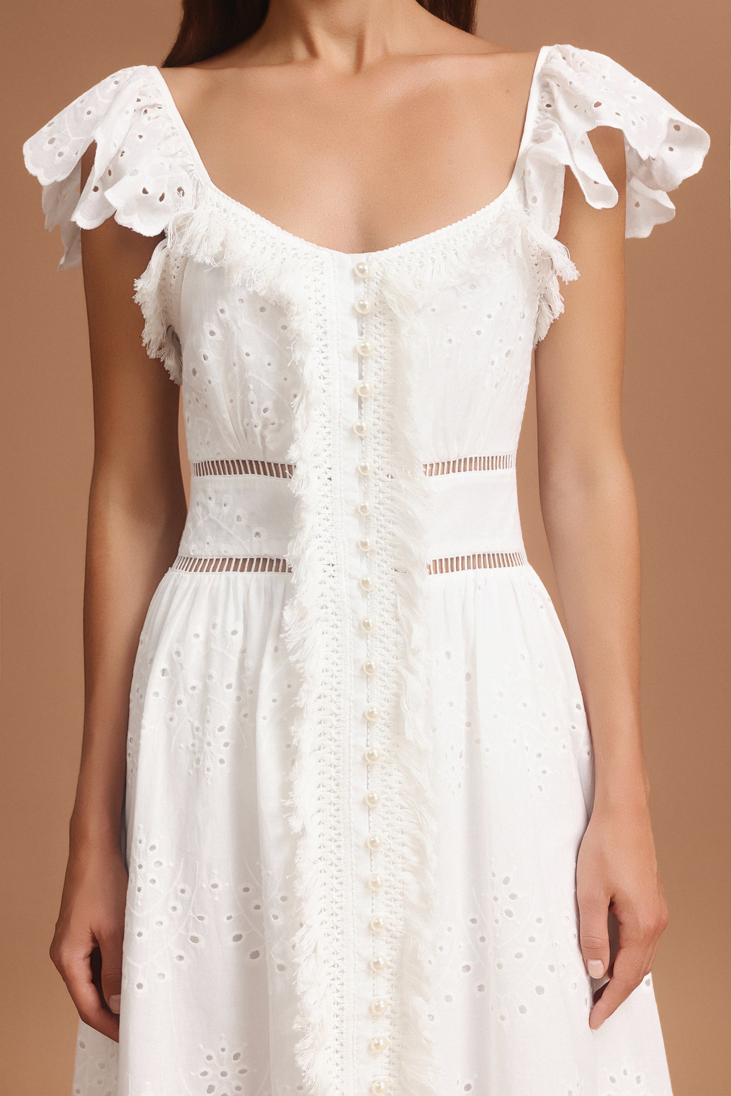 Naomi White Maxi Dress with Ruffled Sleeves and Embroidery