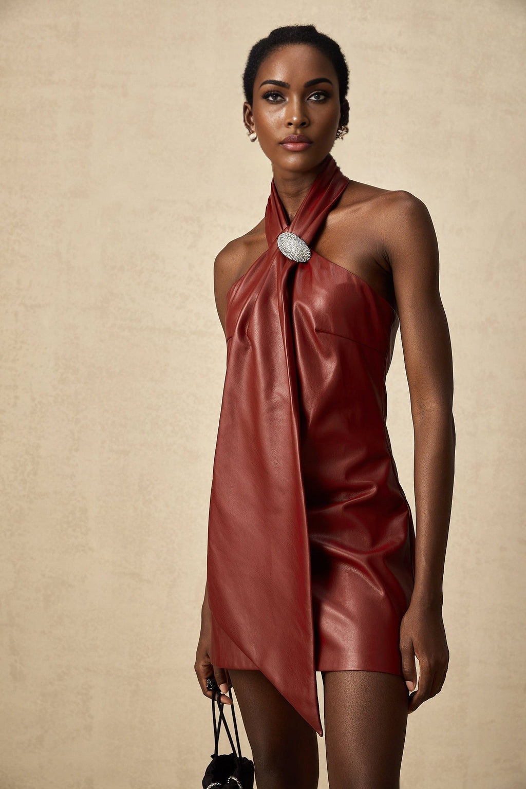 Natalia Mini Dress Red Halterneck Crystal Embellished