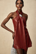 Natalia Mini Dress Red Halterneck Crystal Embellished